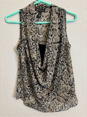 INC International Concepts Black and White Snake Print Cowl Neck Camisole